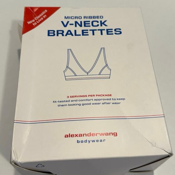 3 pk Alexander Wang bralette triangle ribbed jersey V neck monogram band S small - Picture 10 of 13